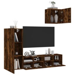 Berkfield Home 4 Piece TV Wall Units Smoked Oak Engineered Wood in Brown - thumbnail 1