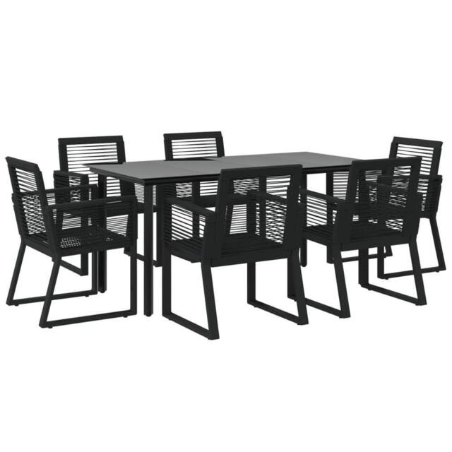 Berkfield Home Decorative 7 Piece Garden Dining Set Black PVC Rattan - image 1