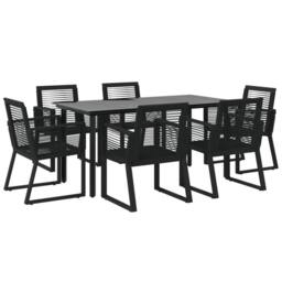 Berkfield Home Decorative 7 Piece Garden Dining Set Black PVC Rattan