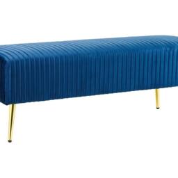 Wyld and Coco Blue Velvet Bench with Gold Metal Legs 118 x 40 cm - thumbnail 2