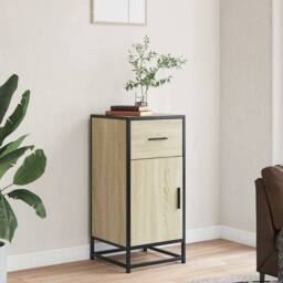 Berkfield Home Sideboard Sonoma Oak 35.5x35x76 cm Engineered Wood & Metal in Light Oak - thumbnail 3