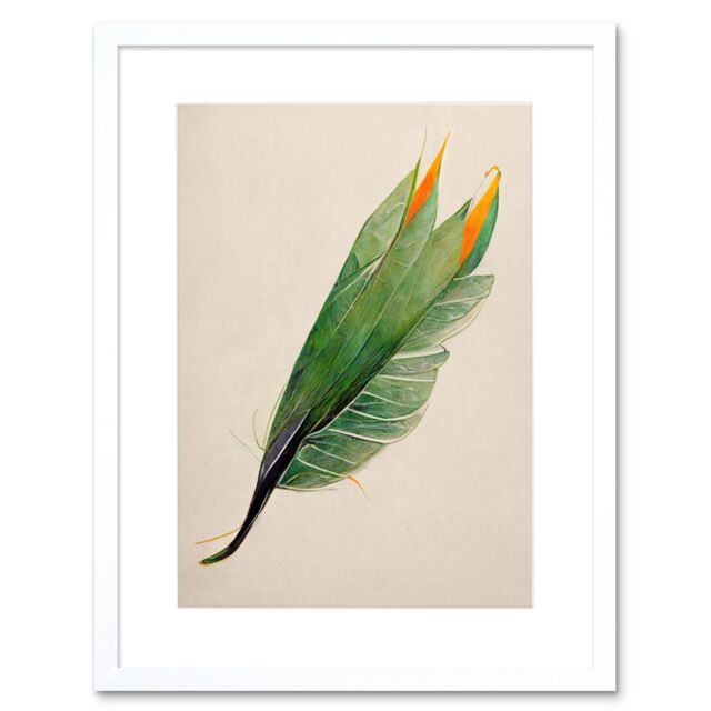 "Artery8 Wall Art Print Tropical Bird of Paradise Leaf Botanical Artwork Framed 9X7 Inch in White - Size: W7"" x H9""" - image 1