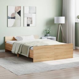 Berkfield Home Bed Frame with Headboard & Footboard Sonoma Oak 120x200 cm in Brown - Size: Small Double - thumbnail 1