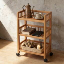 FORGEVIO 3 Tier Storage Trolley Cart on Wheels Kitchen Bathroom in Brown - thumbnail 1