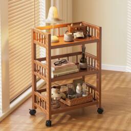 FORGEVIO 3 Tier Storage Trolley Cart on Wheels Kitchen Bathroom in Brown - thumbnail 7