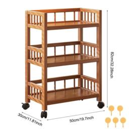 FORGEVIO 3 Tier Storage Trolley Cart on Wheels Kitchen Bathroom in Brown - thumbnail 2