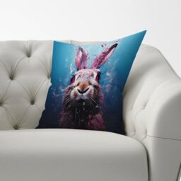 Warren Reed - Designer Rabbit Face Splashart Cushions in Blue - Size: 60 cm x 60 cm - thumbnail 2