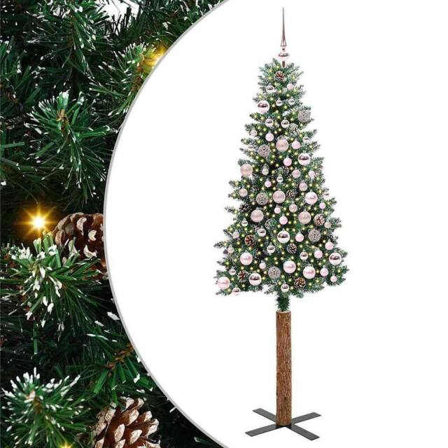 Berkfield Home Slim Christmas Tree with 300 LEDs Green & White 180 cm - image 1