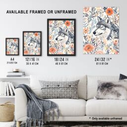 Artery8 Wolf & Wild Roses Floral Pastel Watercolour Framed Wall Art in Pink - Size: A4 - thumbnail 3