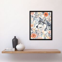 Artery8 Wolf & Wild Roses Floral Pastel Watercolour Framed Wall Art in Pink - Size: A4 - thumbnail 4