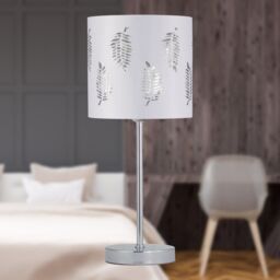 First Choice Lighting Set of 2 Chrome Stick Table Lamps with White Fern Shades in Silver - thumbnail 4