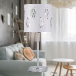 First Choice Lighting Set of 2 Chrome Stick Table Lamps with White Fern Shades in Silver - thumbnail 3