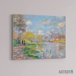 "Artery8 Claude Monet Spring By The Seine Canvas Wall Art Print - Size: W24"" x H32""" - thumbnail 2