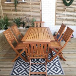 Samuel Alexander 6 Person Folding Wooden Garden Dining Table Chairs Set in Brown - thumbnail 3