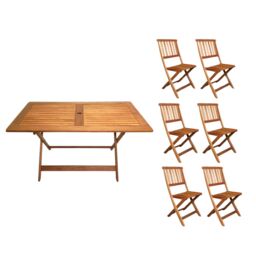 Samuel Alexander 6 Person Folding Wooden Garden Dining Table Chairs Set in Brown - thumbnail 1