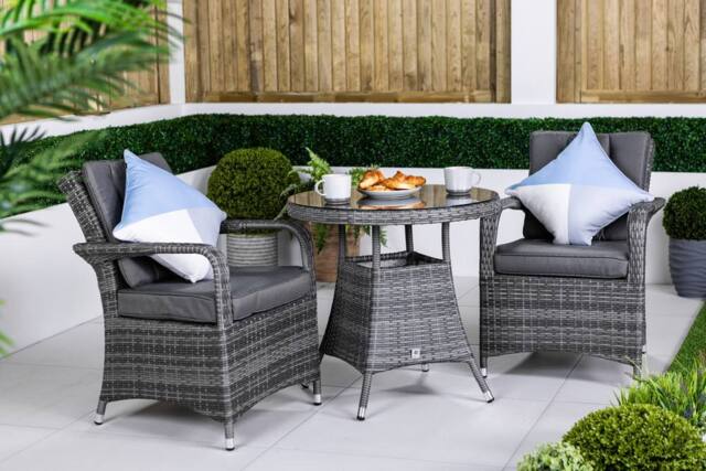 Thats Furniture Arizona Round Rattan Garden Bistro Table & Chairs Set 2 Seater in Grey - image 1