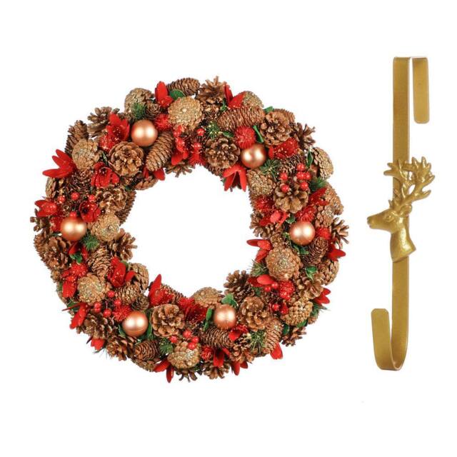 Dibor 50cm Giant Canterbury Christmas Wreath with Deer Wreath Hanger in Red - image 1