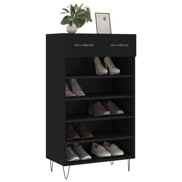 Berkfield Home Shoe Cabinet Black 60x35x105 cm Engineered Wood - Size: 60 x 35 x 105 cm - image 1