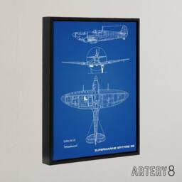 "Artery8 Supermarine Spitfire 5b Blueprint Framed Canvas Wall Art Print in Blue - Size: W12"" x H16""" - thumbnail 2