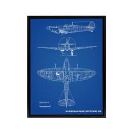 "Artery8 Supermarine Spitfire 5b Blueprint Framed Canvas Wall Art Print in Blue - Size: W12"" x H16""" - thumbnail 1