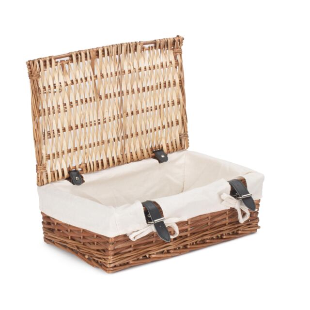 Red Hamper Wicker Empty Rectangular Gift Cotton Lined Basket in White - image 1