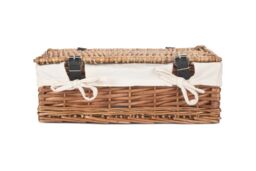 Red Hamper Wicker Empty Rectangular Gift Cotton Lined Basket in White - thumbnail 3