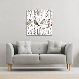 Benjamin Tate Design Goldfinches & autumn dry plants (Canvas Print) / 90 x 90 x 4cm in Natural - Size: 90 x 90 x 4 cm - thumbnail 1