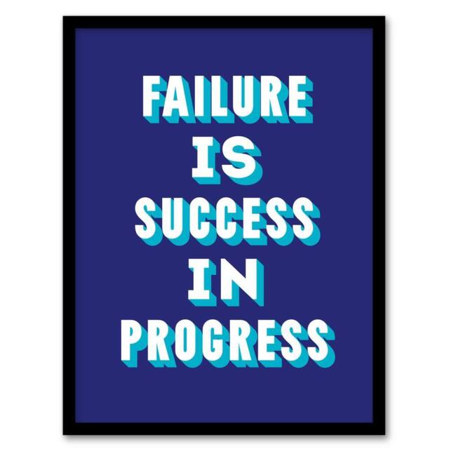 Artery8 Failure Is Success In Progress Blue Motivational Framed Wall Art Print - Size: A4 - image 1