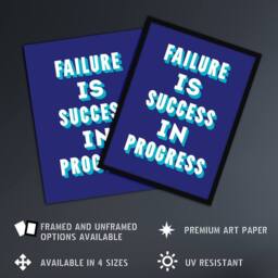 Artery8 Failure Is Success In Progress Blue Motivational Framed Wall Art Print - Size: A4 - thumbnail 2