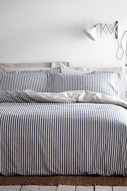 Yard Hebden Striped 100% Cotton Duvet Cover Set in Navy - Size: King - image 1