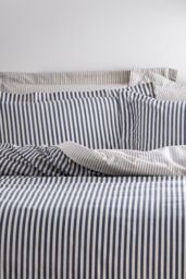 Yard Hebden Striped 100% Cotton Duvet Cover Set in Navy - Size: King - thumbnail 2