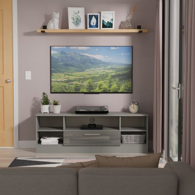 Ready Assembled 2 U Windsor Wide 1 Drawer TV & Media Unit (Ready Assembled) in Dark Grey - image 1