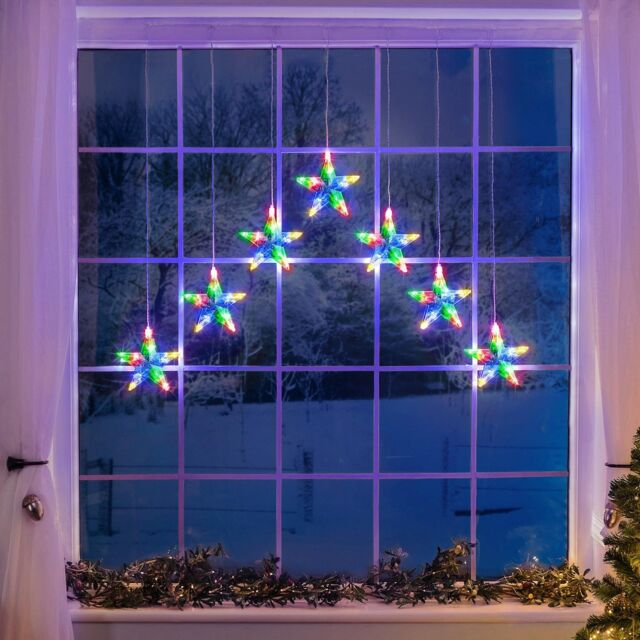 Christow Christmas Curtain Lights LED Star Window Decoration Battery Timer H90cm x W84cm - image 1