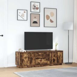 Berkfield Home TV Cabinet with LED Lights Smoked Oak 160.5x41x50 cm in Brown - thumbnail 4