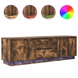 Berkfield Home TV Cabinet with LED Lights Smoked Oak 160.5x41x50 cm in Brown - thumbnail 2