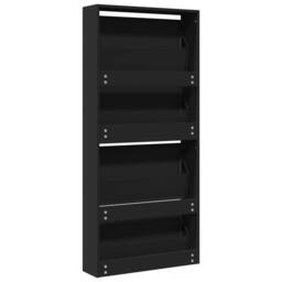 Berkfield Home Shoe Cabinet with Mirror 4-Layer Black 63x17x134 cm - Size: 63 x 17 x 134 cm - thumbnail 8