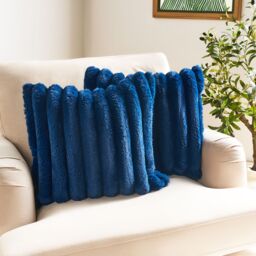 OHS 2 Pack Jumbo Soft Faux Fur Ribbed Decorative Square Cushion Covers in Navy - Size: 45 cm x 45 cm - thumbnail 1