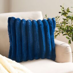 OHS 2 Pack Jumbo Soft Faux Fur Ribbed Decorative Square Cushion Covers in Navy - Size: 45 cm x 45 cm - thumbnail 2