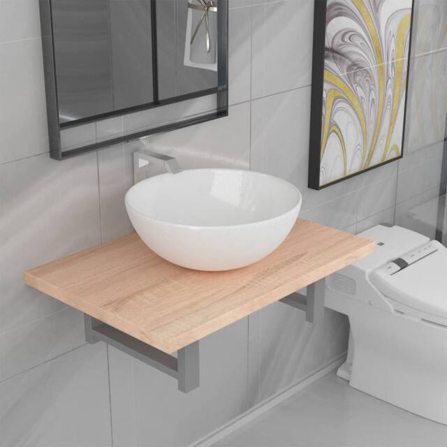 Berkfield Home Two Piece Bathroom Furniture Set Ceramic Oak in Brown - image 1