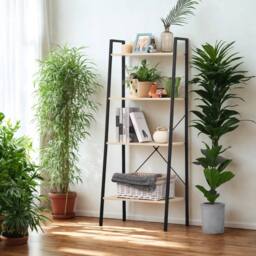 Pirlo Plush 4 Tier Free Standing Ladder Shelf For Living Room Storage Beige
