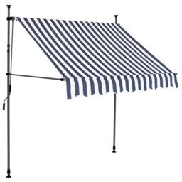 Berkfield Home Manual Retractable Awning with LED 200 cm Blue & White - thumbnail 1