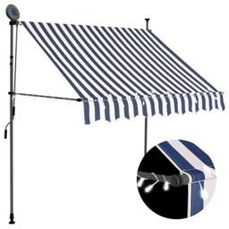 Berkfield Home Manual Retractable Awning with LED 200 cm Blue & White - thumbnail 2