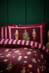 Catherine Lansfield 'Christmas Nutcracker Stripe' Reversible Duvet Cover Set in Plum - Size: Double - thumbnail 3