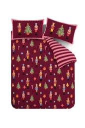 Catherine Lansfield 'Christmas Nutcracker Stripe' Reversible Duvet Cover Set in Plum - Size: Double - thumbnail 5