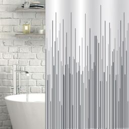Showerdrape City White & Navy Shower Curtain in Grey