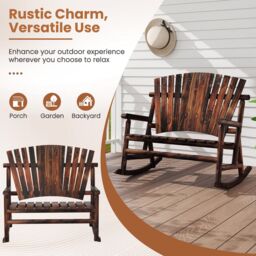 Costway 2-Person Adirondack Rocking Chair Solid Wood Patio Bench Loveseat in Brown - thumbnail 7