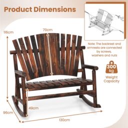 Costway 2-Person Adirondack Rocking Chair Solid Wood Patio Bench Loveseat in Brown - thumbnail 2