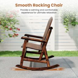 Costway 2-Person Adirondack Rocking Chair Solid Wood Patio Bench Loveseat in Brown - thumbnail 5