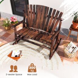 Costway 2-Person Adirondack Rocking Chair Solid Wood Patio Bench Loveseat in Brown - thumbnail 8