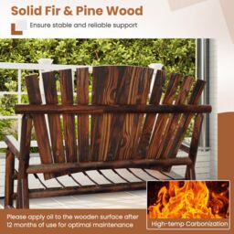 Costway 2-Person Adirondack Rocking Chair Solid Wood Patio Bench Loveseat in Brown - thumbnail 4